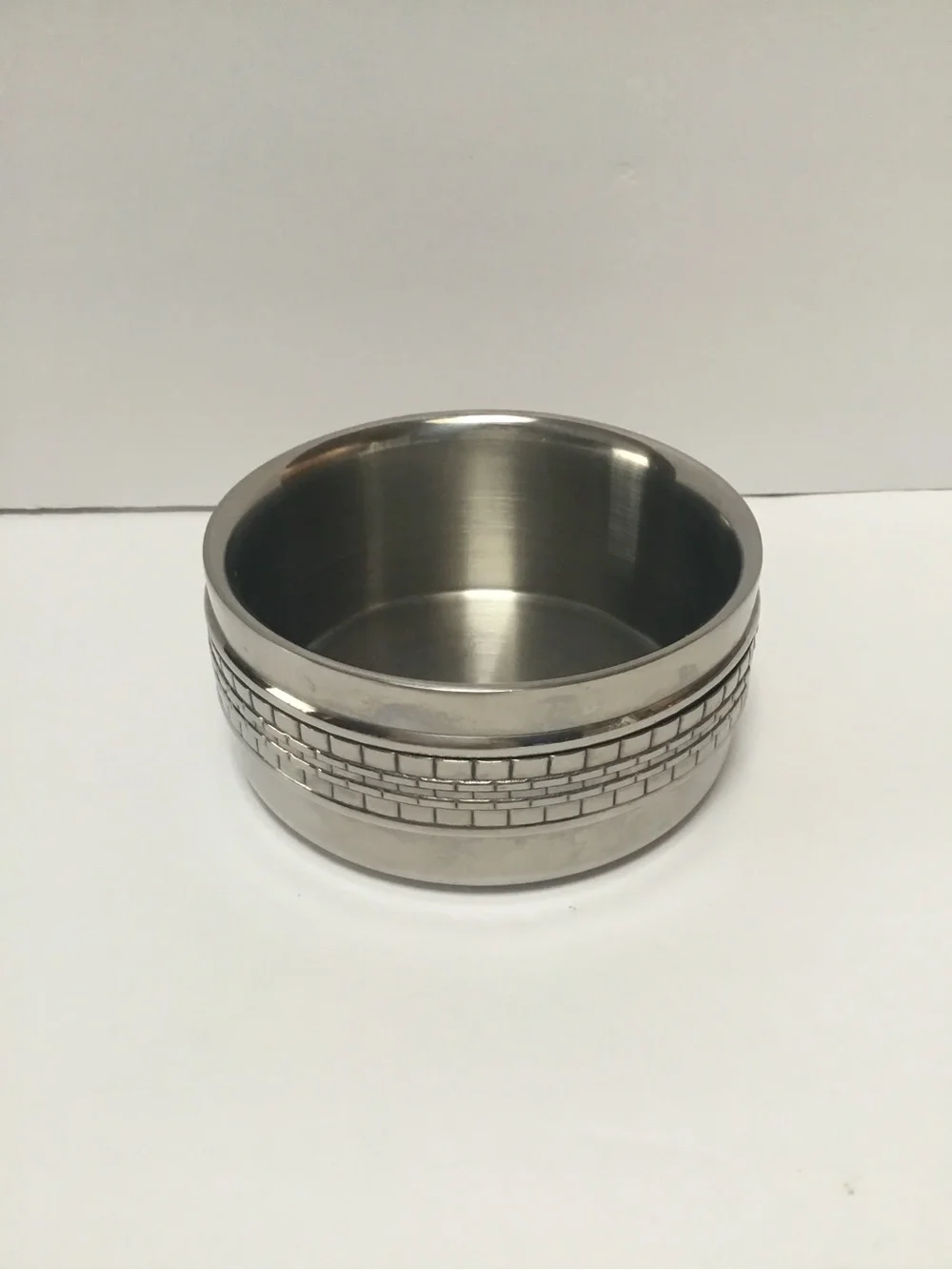 Ralph Lauren Brushed Silver Decorative Bowl with Textured Band and Knife